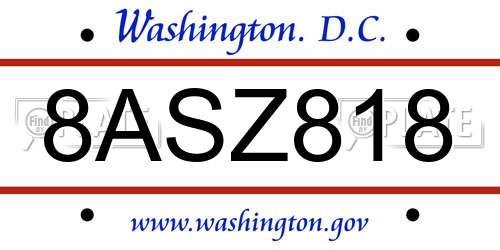 8ASZ818 District Of Columbia License Plate