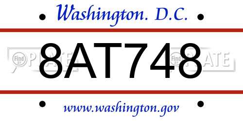 8AT748 District Of Columbia License Plate