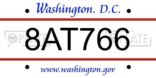 8AT766 District Of Columbia License Plate