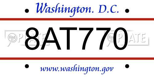 8AT770 District Of Columbia License Plate
