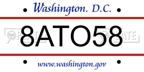 8ATO58 District Of Columbia License Plate