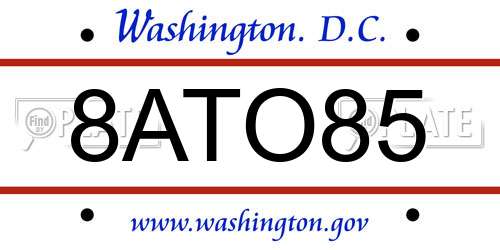8ATO85 District Of Columbia License Plate