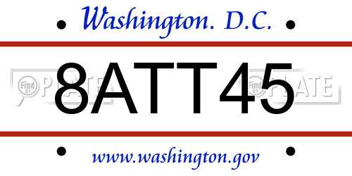 8ATT45 District Of Columbia License Plate