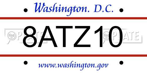 8ATZ10 District Of Columbia License Plate