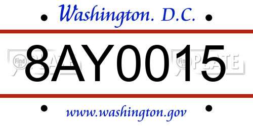 8AY0015 District Of Columbia License Plate