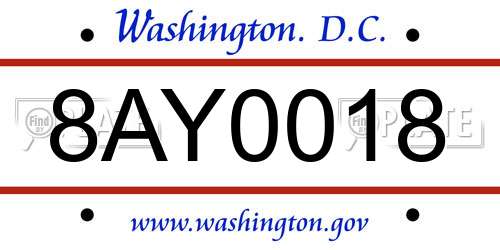 8AY0018 District Of Columbia License Plate