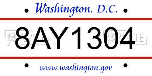 8AY1304 District Of Columbia License Plate