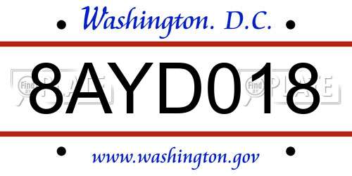 8AYD018 District Of Columbia License Plate