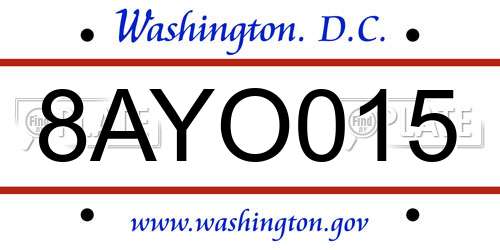 8AYO015 District Of Columbia License Plate