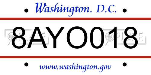 8AYO018 District Of Columbia License Plate