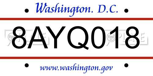 8AYQ018 District Of Columbia License Plate