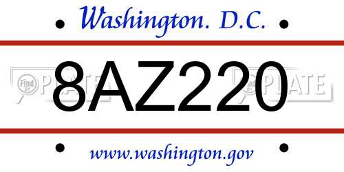 8AZ220 District Of Columbia License Plate
