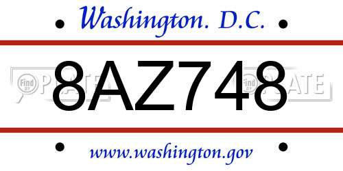 8AZ748 District Of Columbia License Plate
