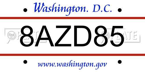 8AZD85 District Of Columbia License Plate