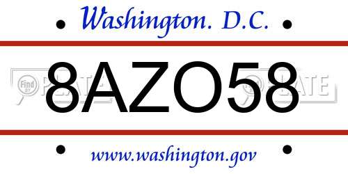 8AZO58 District Of Columbia License Plate