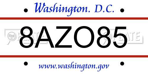 8AZO85 District Of Columbia License Plate