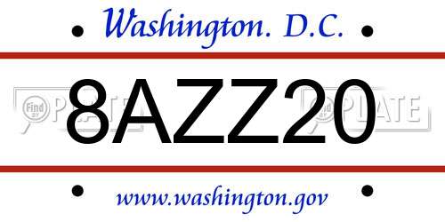 8AZZ20 District Of Columbia License Plate