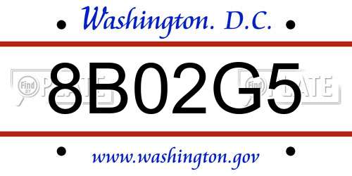 8B02G5 District Of Columbia License Plate
