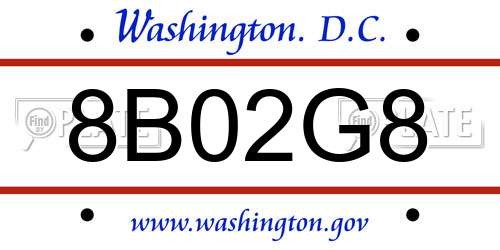 8B02G8 District Of Columbia License Plate