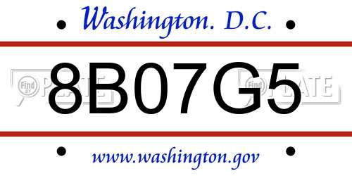8B07G5 District Of Columbia License Plate