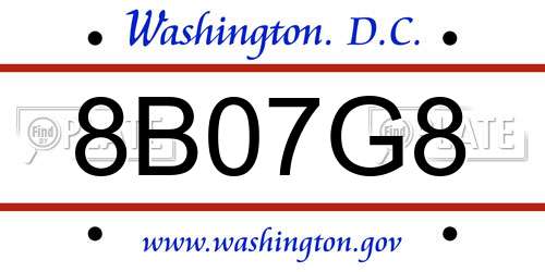 8B07G8 District Of Columbia License Plate