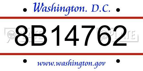 8B14762 District Of Columbia License Plate