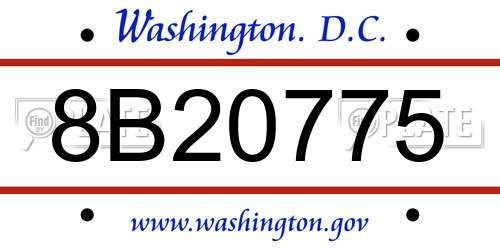 8B20775 District Of Columbia License Plate
