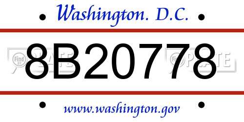 8B20778 District Of Columbia License Plate
