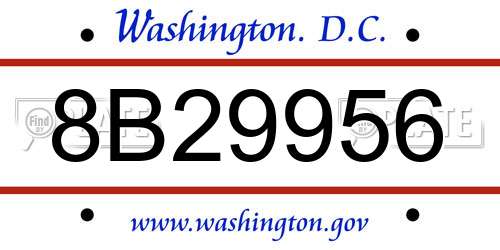 8B29956 District Of Columbia License Plate