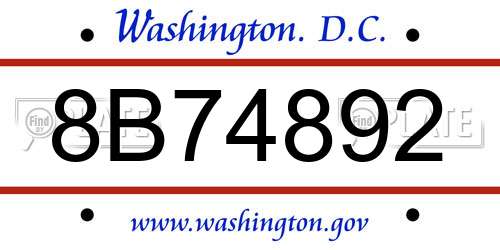 8B74892 District Of Columbia License Plate