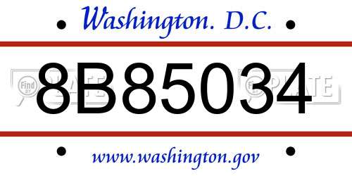 8B85034 District Of Columbia License Plate
