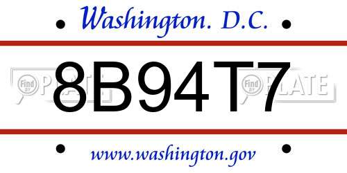 8B94T7 District Of Columbia License Plate