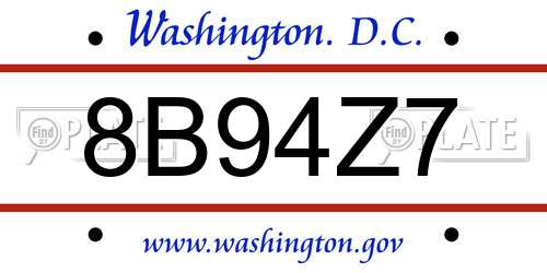 8B94Z7 District Of Columbia License Plate