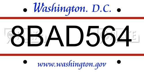 8BAD564 District Of Columbia License Plate