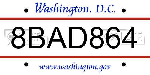 8BAD864 District Of Columbia License Plate