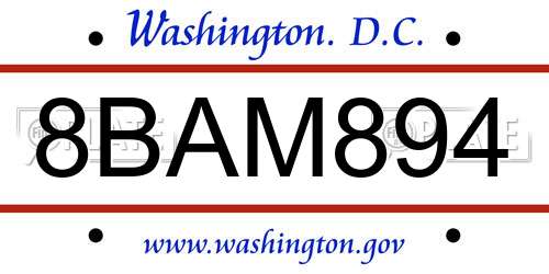 8BAM894 District Of Columbia License Plate