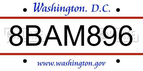 8BAM896 District Of Columbia License Plate