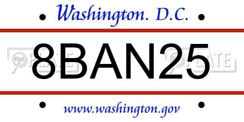 8BAN25 District Of Columbia License Plate