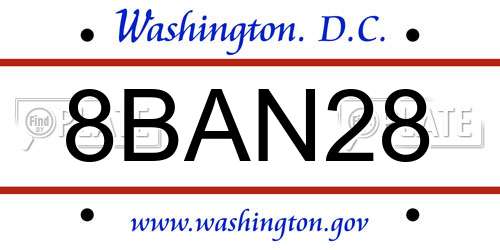 8BAN28 District Of Columbia License Plate
