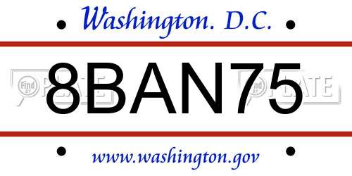 8BAN75 District Of Columbia License Plate