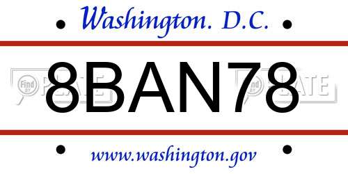 8BAN78 District Of Columbia License Plate