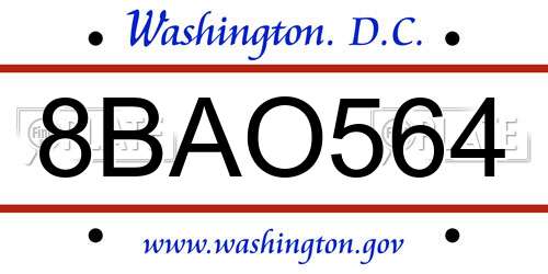 8BAO564 District Of Columbia License Plate
