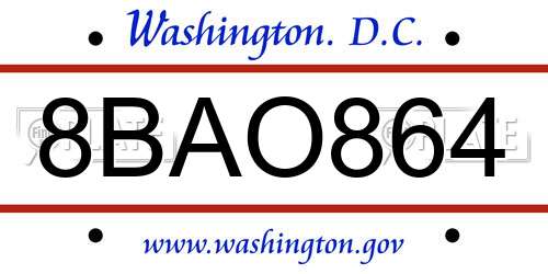 8BAO864 District Of Columbia License Plate
