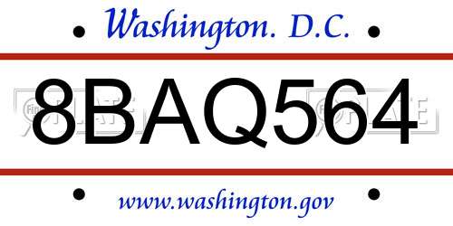 8BAQ564 District Of Columbia License Plate