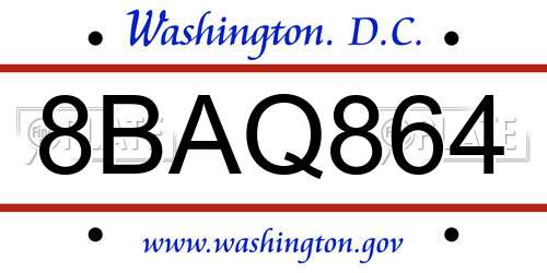 8BAQ864 District Of Columbia License Plate