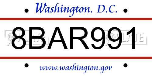 8BAR991 District Of Columbia License Plate