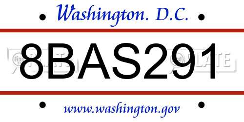 8BAS291 District Of Columbia License Plate