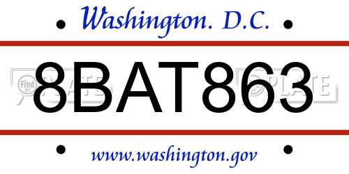 8BAT863 District Of Columbia License Plate