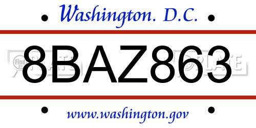 8BAZ863 District Of Columbia License Plate