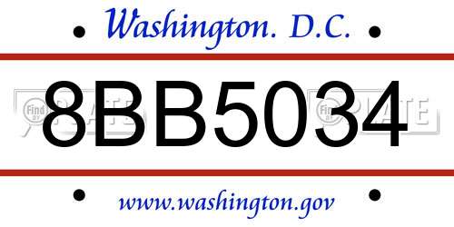 8BB5034 District Of Columbia License Plate